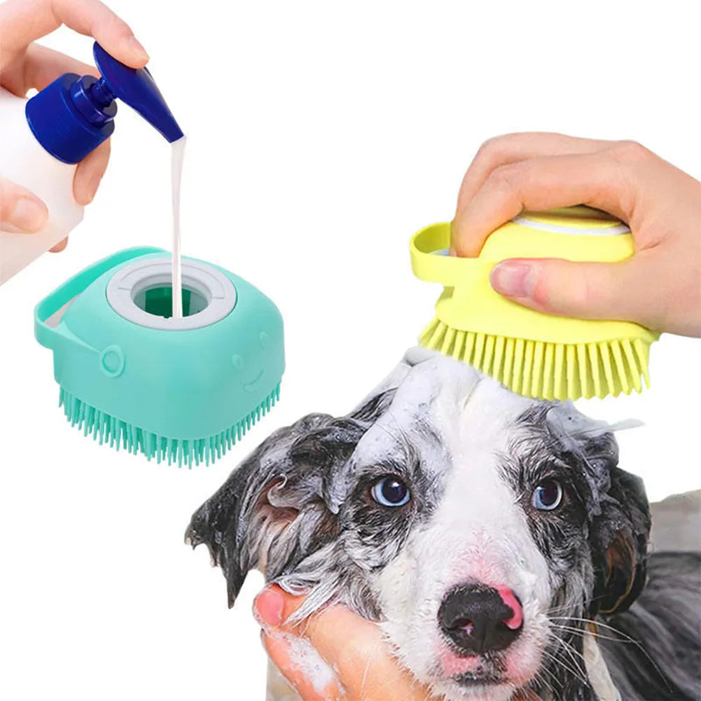 Banheiro filhote de cachorro cão gato banho massagem luvas escova macio segurança silicone